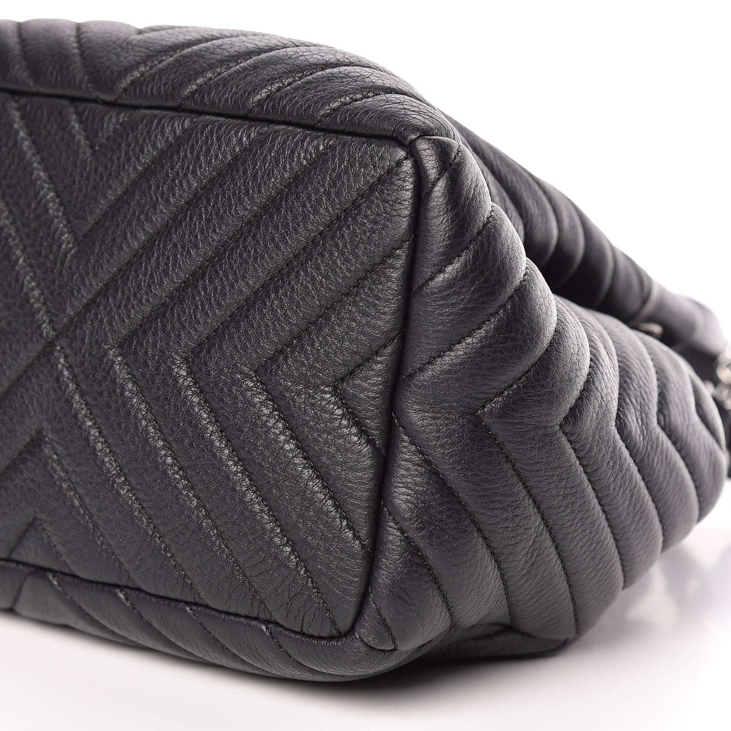 Chanel Deerskin Chevron Small CC Chain Bucket Drawstring Bag Black 7 of 10
