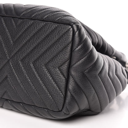 Chanel Deerskin Chevron Small CC Chain Bucket Drawstring Bag Black 7 of 10
