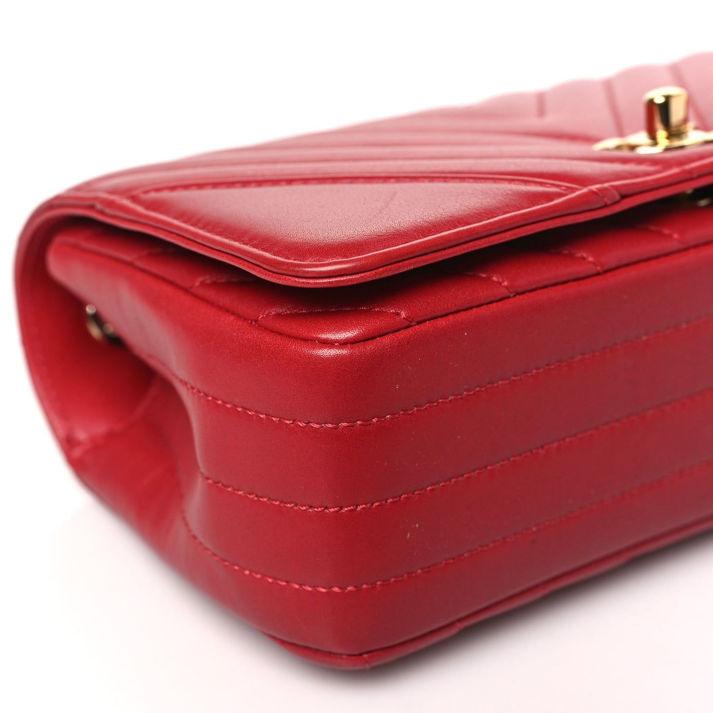 Calfskin Chevron Quilted Mini Statement Flap Red