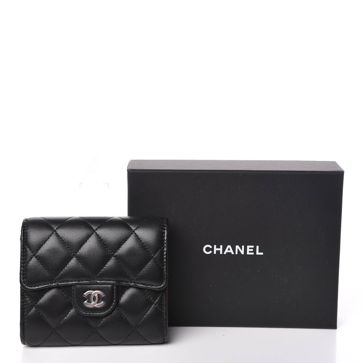 Lambskin Quilted Compact Flap Wallet Black