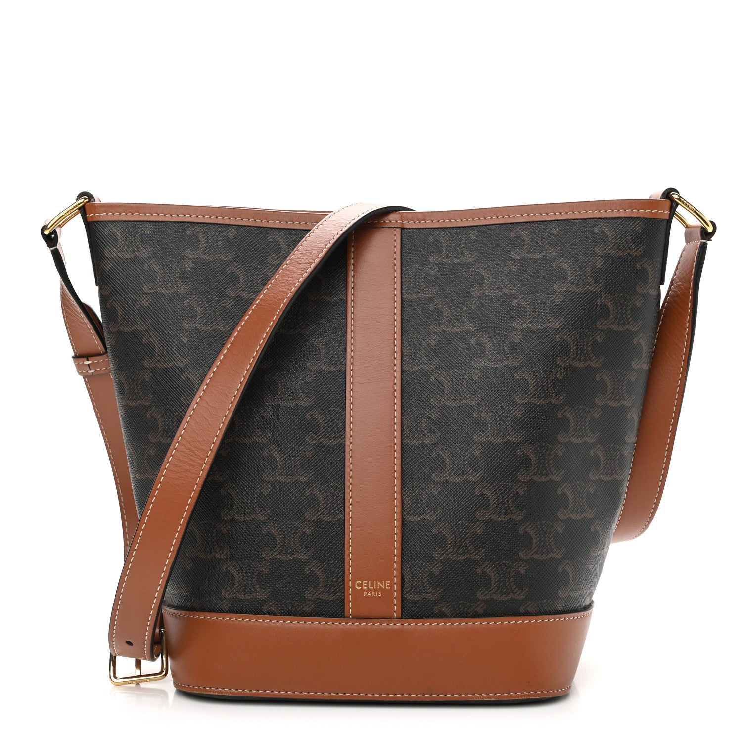 Celine Triomphe Canvas Calfskin Small Bucket Bag Tan 1 of 10