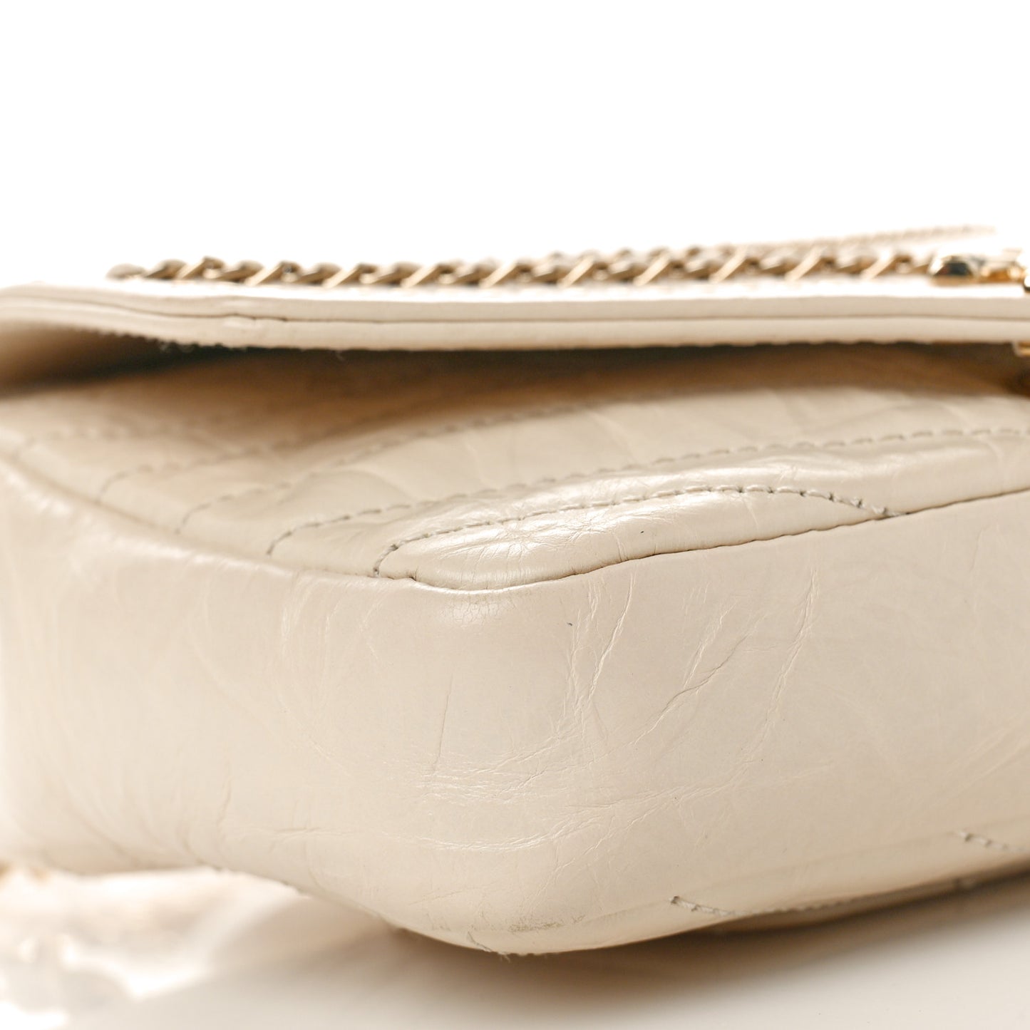 Crumpled Calfskin Chevron Chain Mini Square Ivory