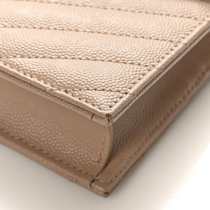 Saint Laurent Grain De Poudre Matelasse Chevron Monogram Envelope Chain Wallet Dark Beige 8 of 9