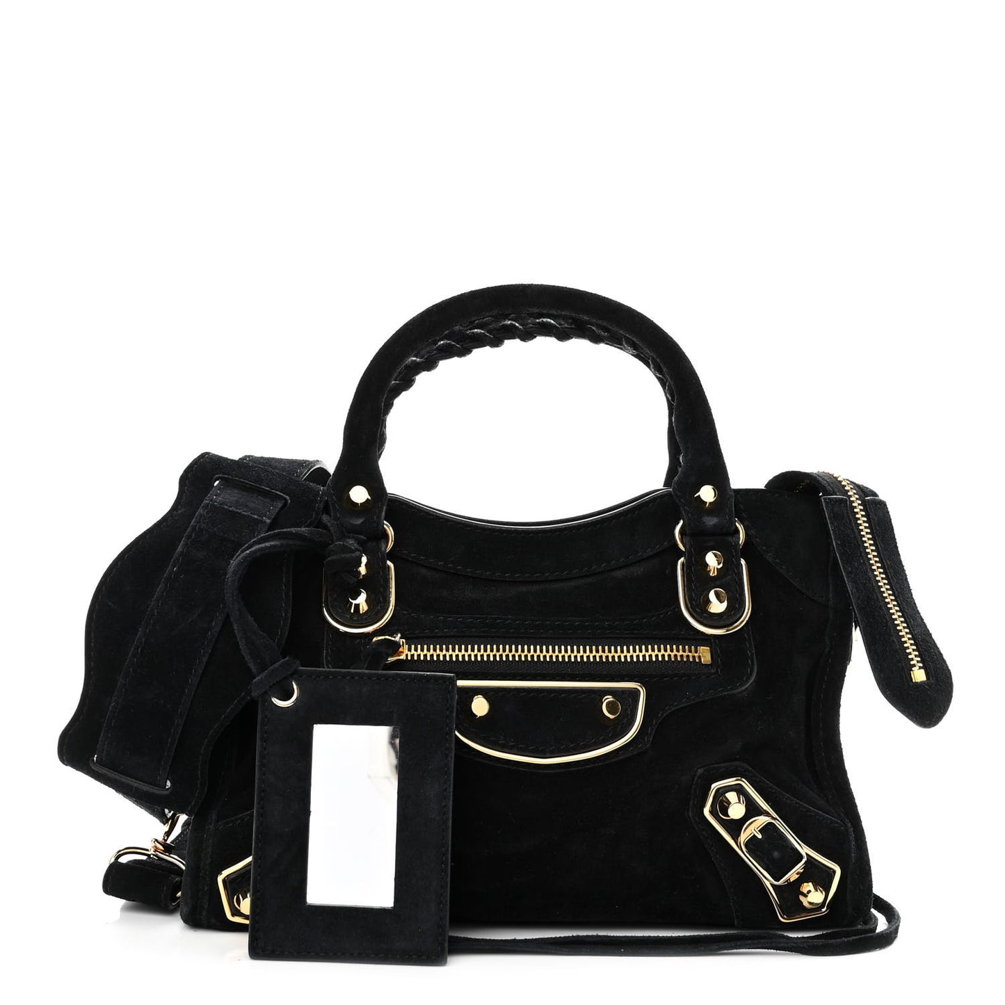 Baby Daim Suede Gold Metallic Edge Hardware Mini City Black
