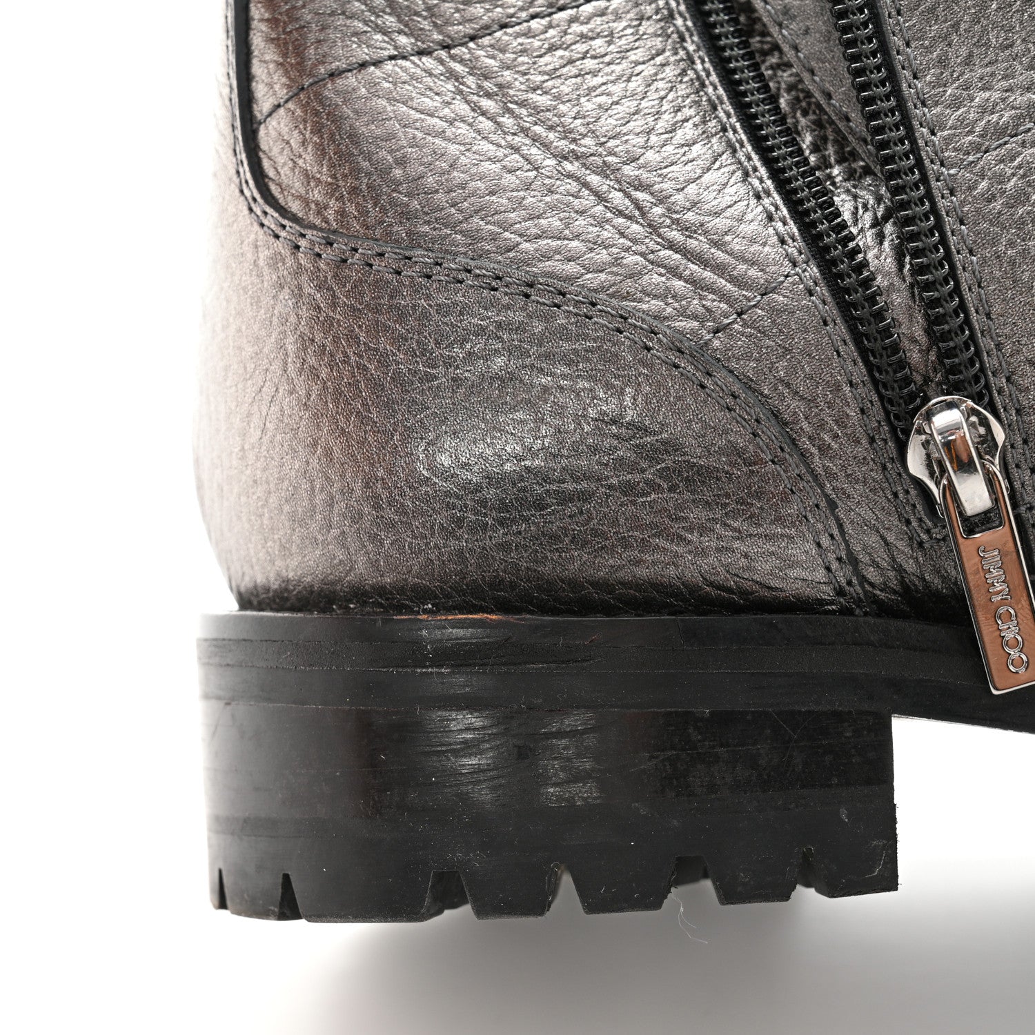 Jimmy Choo Metallic Grained Goatskin Pearl Crystal Embellished Cruz Combat Boots 37 Grey 9 of 11