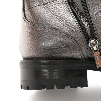 Jimmy Choo Metallic Grained Goatskin Pearl Crystal Embellished Cruz Combat Boots 37 Grey 9 of 11