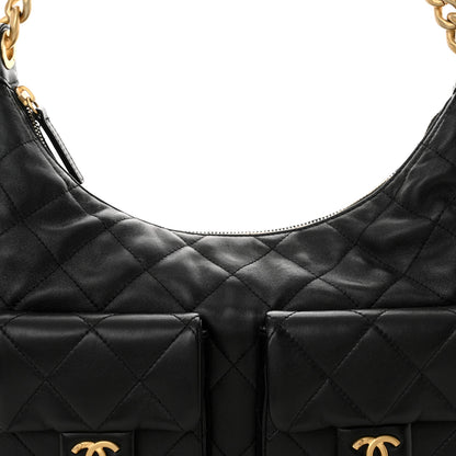 Chanel Shiny Lambskin Quilted Trendy Pockets Hobo Black 8 of 12