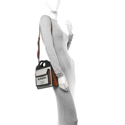 Burberry Smooth Calfskin Canvas Two Tone Mini Pocket Bag Black Tan 2 of 11