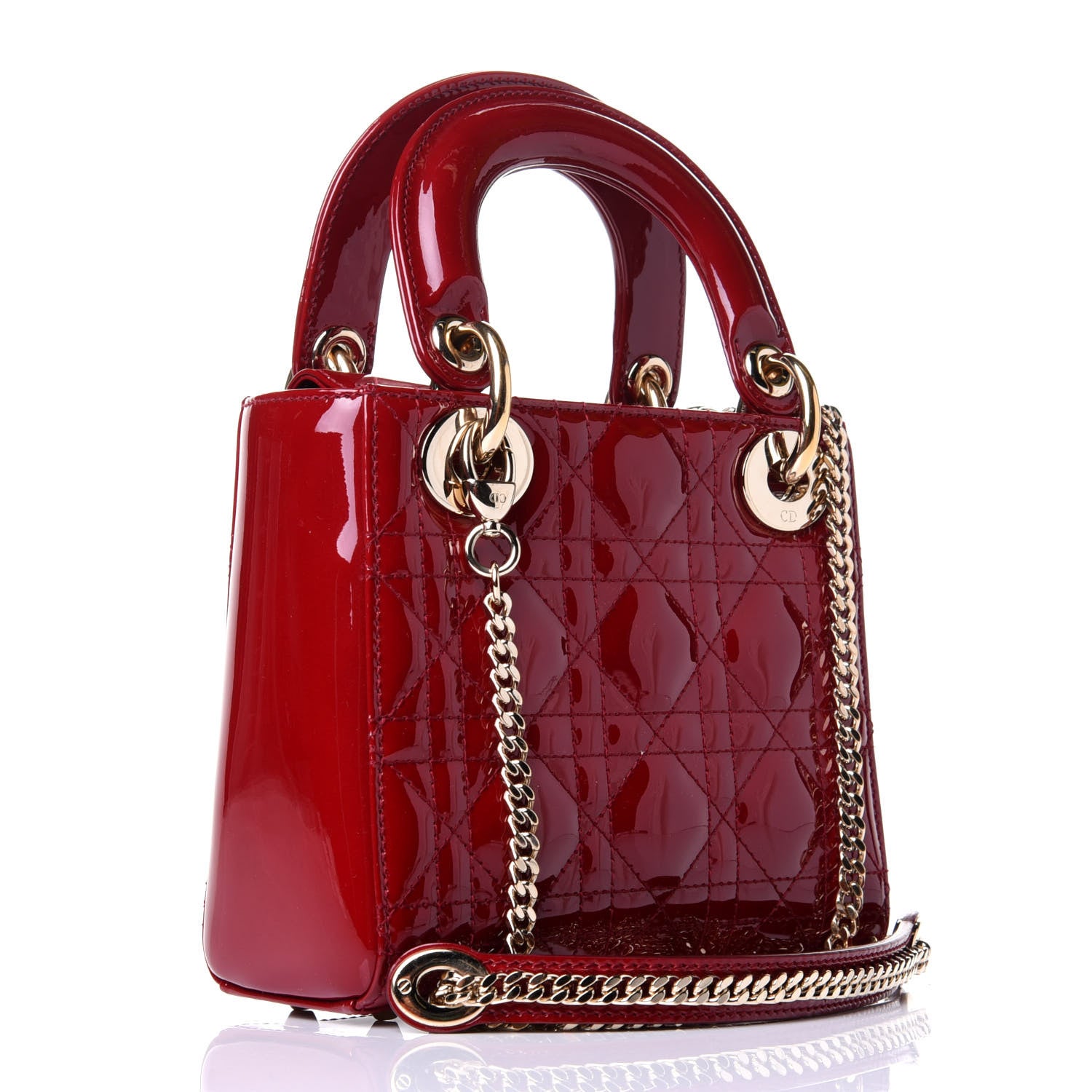 Christian Dior Patent Cannage Mini Lady Dior Red 3 of 10