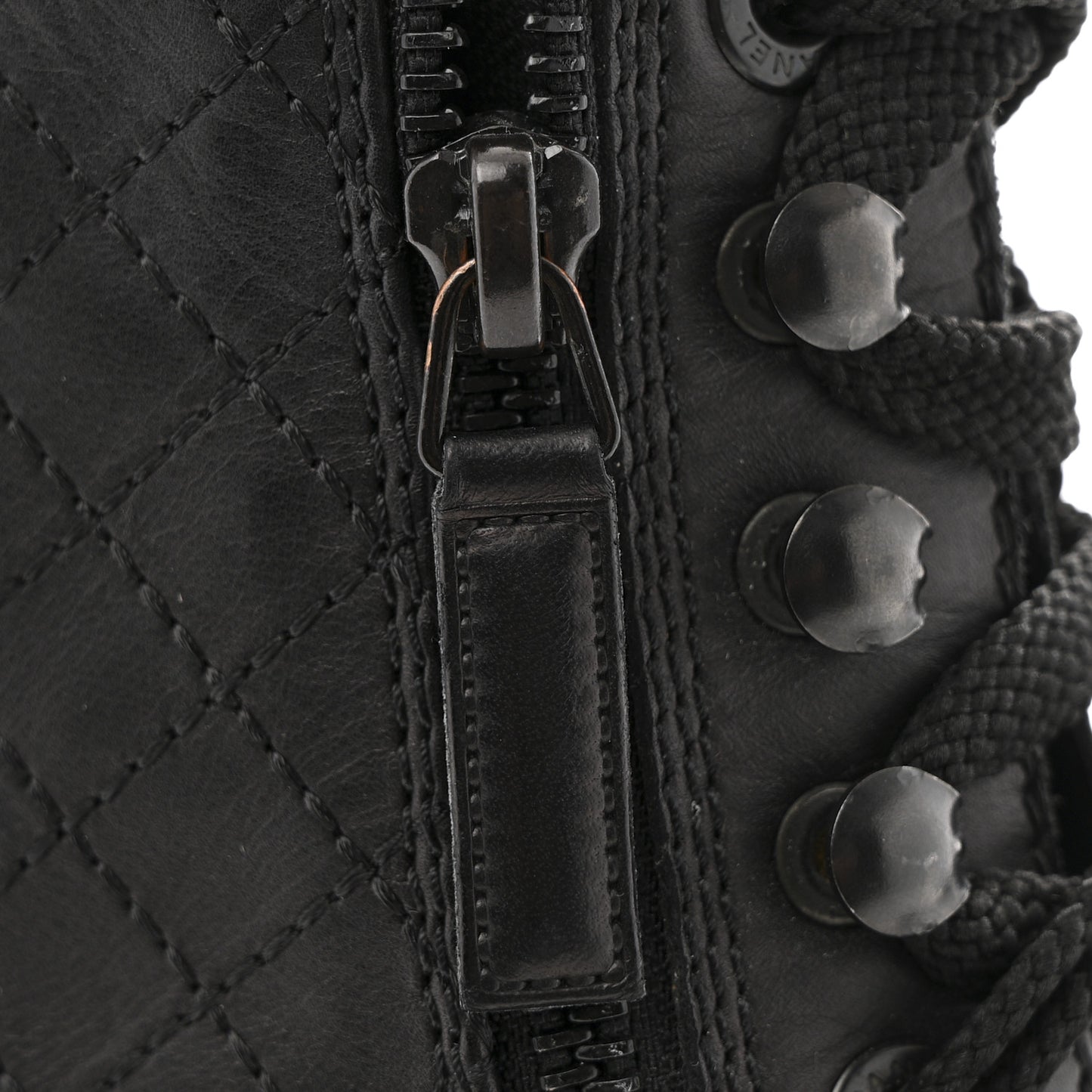 Calfskin Quilted Lace Up Combat Boots  38 Black