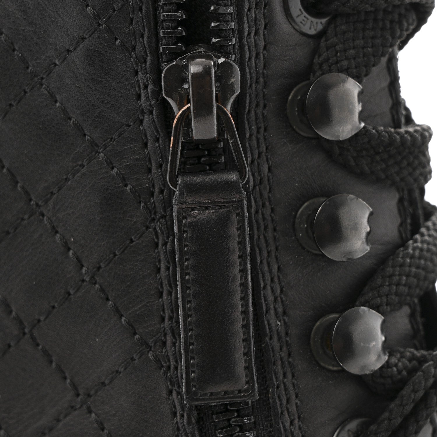 Chanel Calfskin Quilted Lace Up Combat Boots  38 Black 9 of 12