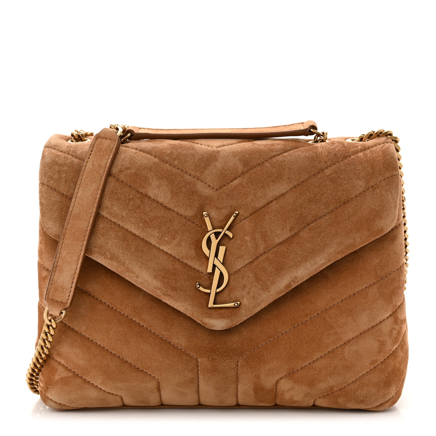 Saint Laurent Suede Calfskin Y Quilted Monogram Small Loulou Chain Satchel Cinnamon 1 of 12