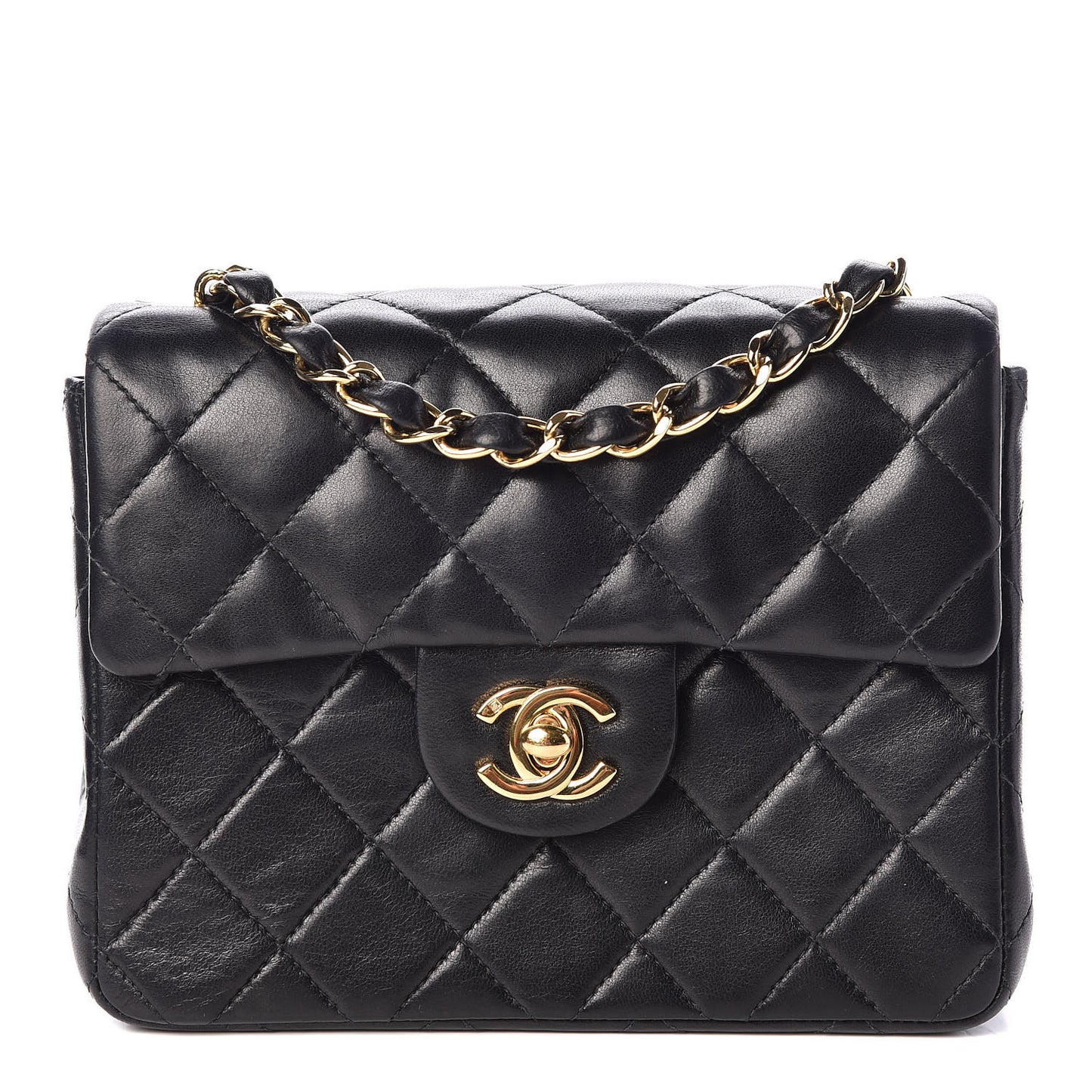 Lambskin Quilted Mini Square Flap Black