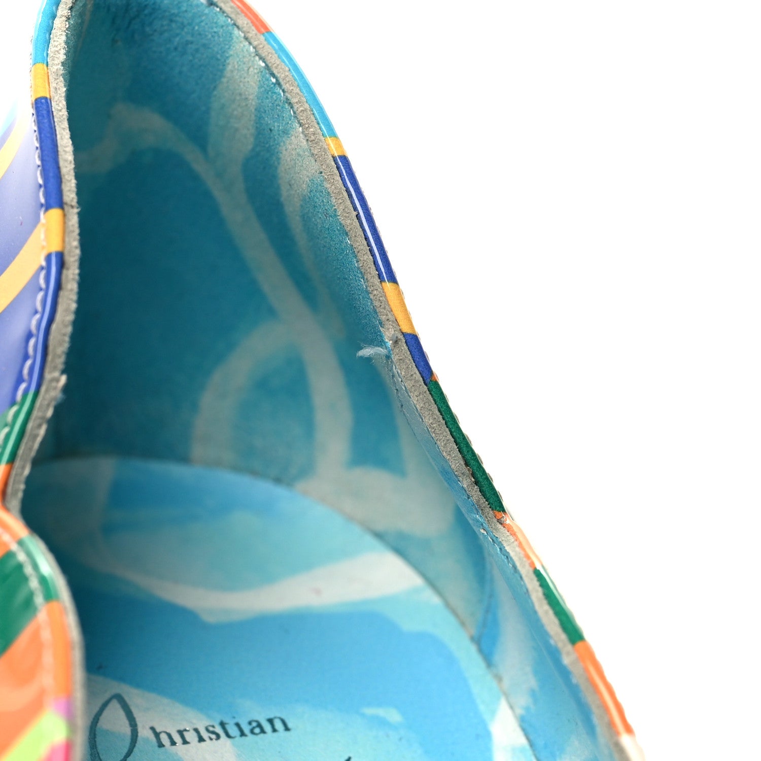 Christian Louboutin Patent Striped Grand Bain Swimming Pool Hot Chick 100 Pumps 38.5 Multicolor Lin Blue White 8 of 9