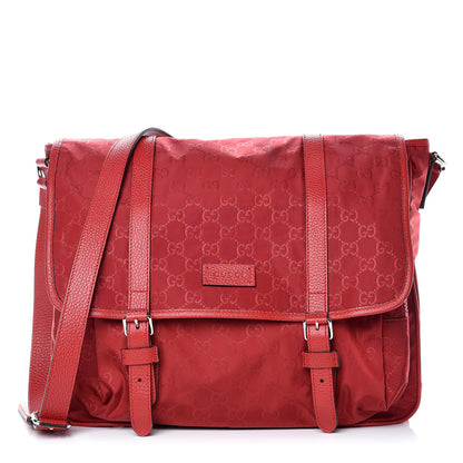 Gucci Nylon Monogram Double Buckle Flap Messenger Bag Vibrant Red 1 of 10