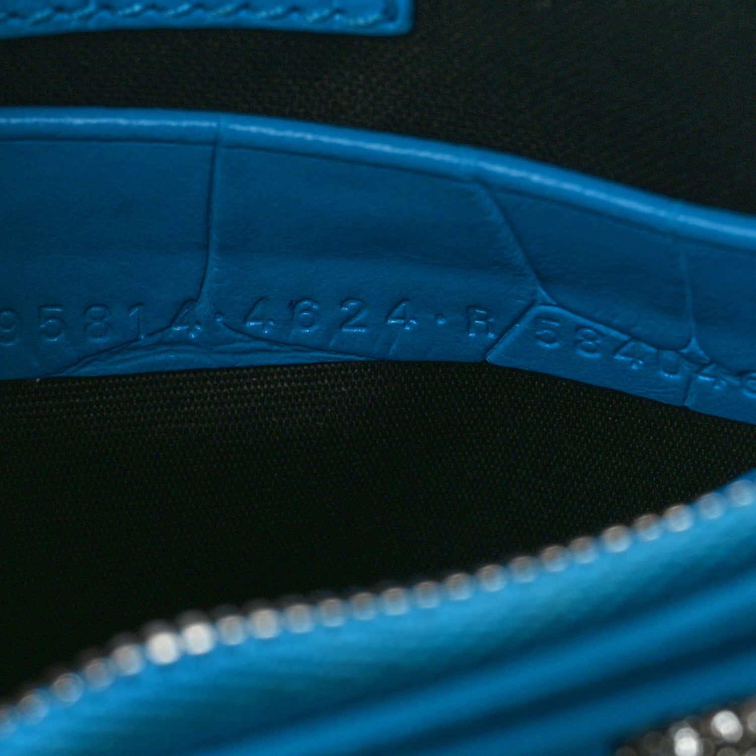 Balenciaga Extra Supple Calfskin Crocodile Embossed Crystal Mini Le Cagole Purse With Chain Cyan 7 of 10