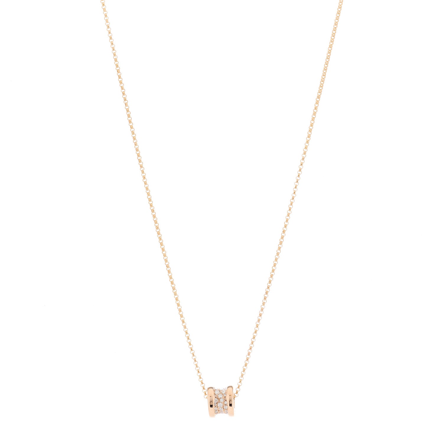 Bulgari 18K Rose Gold Diamond Small B.Zero1 Pave Pendant Necklace 1 of 9