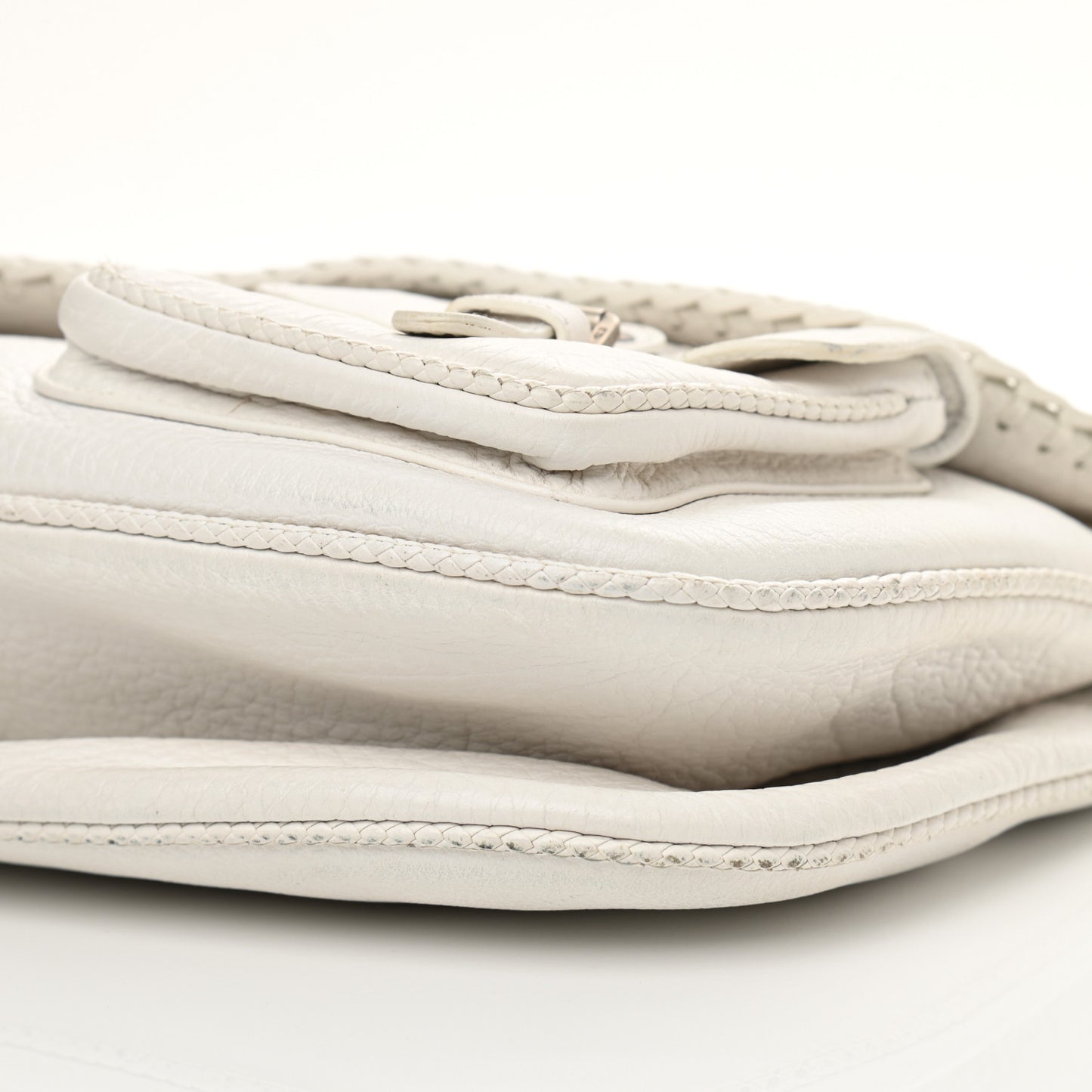 Calfskin Braided Gaucho Double Saddle Bag White