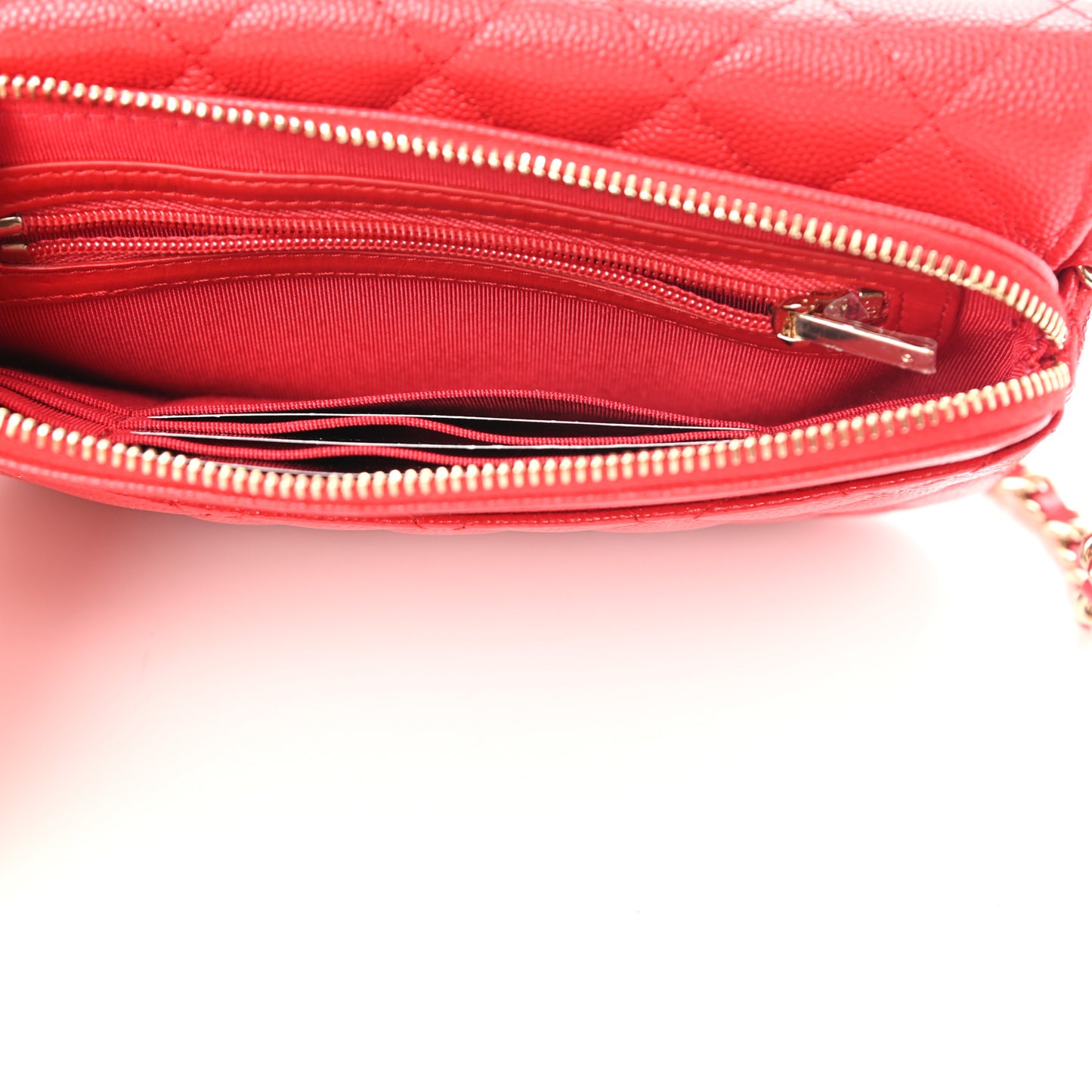 Caviar Quilted Flap Phone Holder With Chain Red