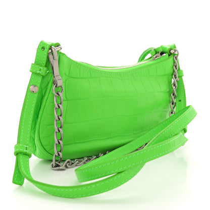 Balenciaga Extra Supple Calfskin Crocodile Embossed Le Cagole Mini Purse With Chain Acid Green 3 of 11
