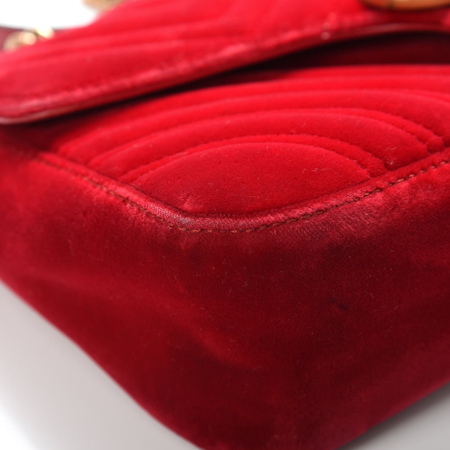 Velvet Matelasse Small GG Marmont Shoulder Bag Hibiscus Red