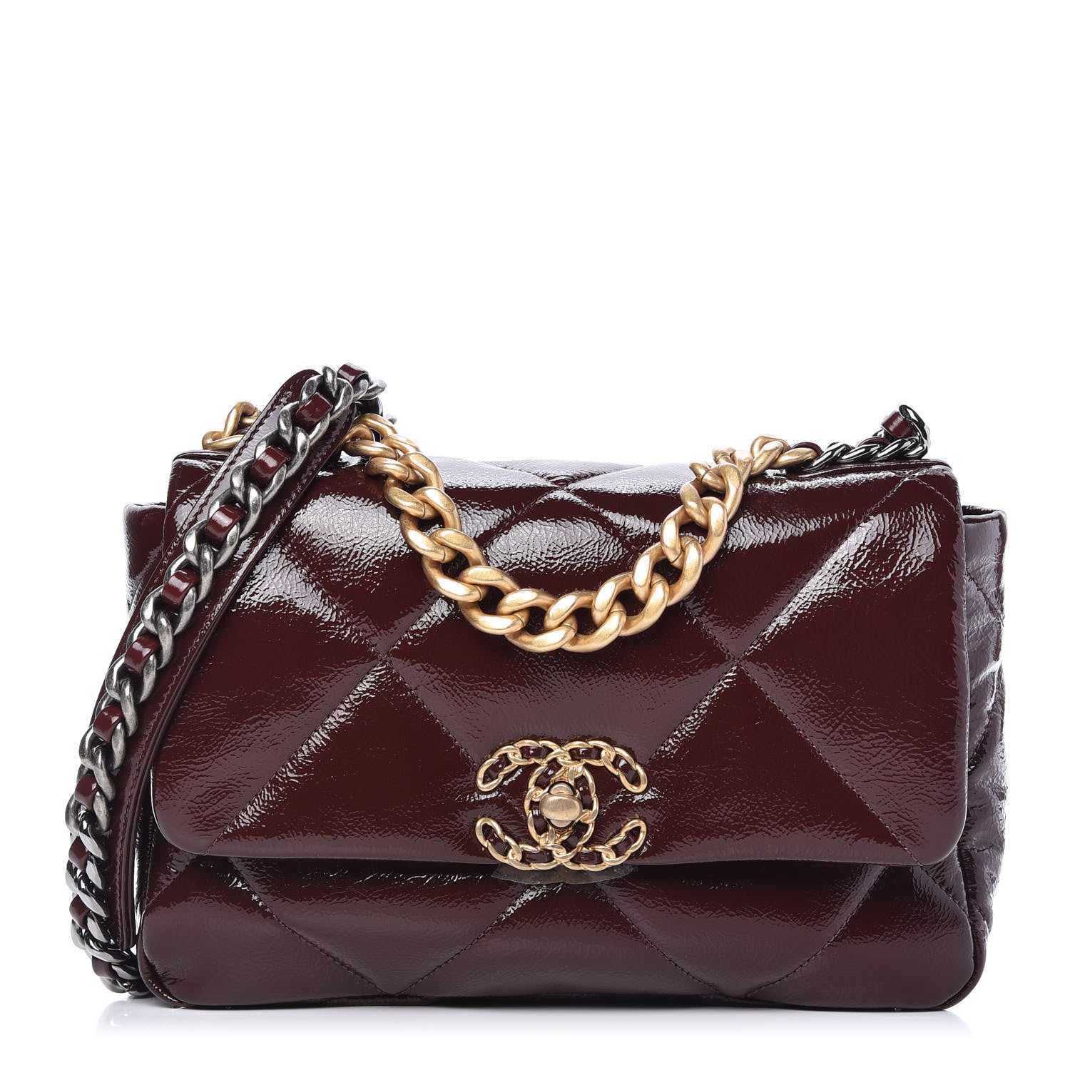 Chanel Shiny Crumpled Calfskin Quilted Medium Chanel 19 Flap Burgundy 1 of 12