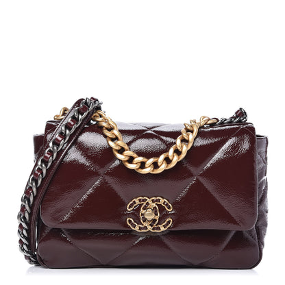 Chanel Shiny Crumpled Calfskin Quilted Medium Chanel 19 Flap Burgundy 1 of 12