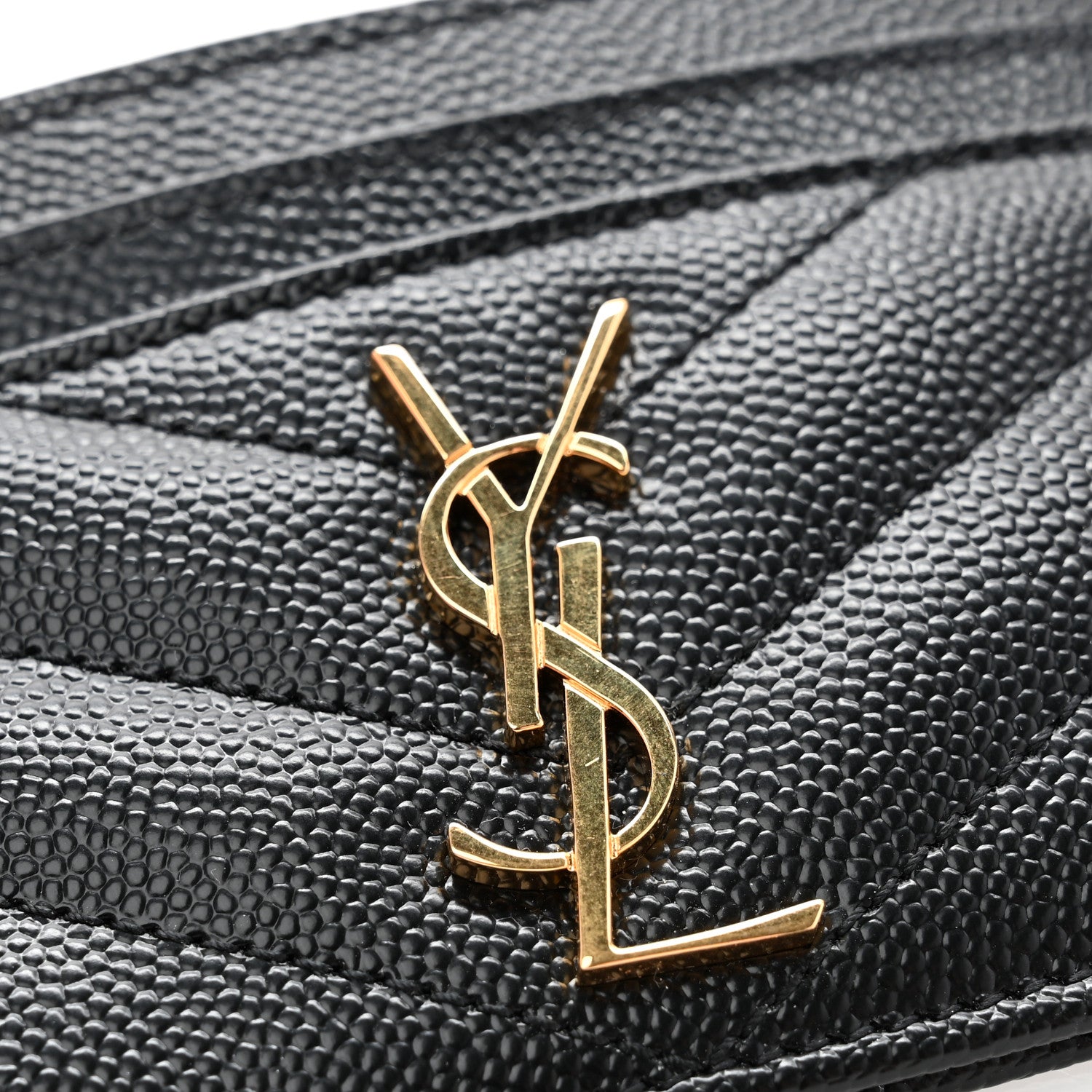 Saint Laurent Grain De Poudre Matelasse Chevron Monogram Credit Card Case Black 8 of 9
