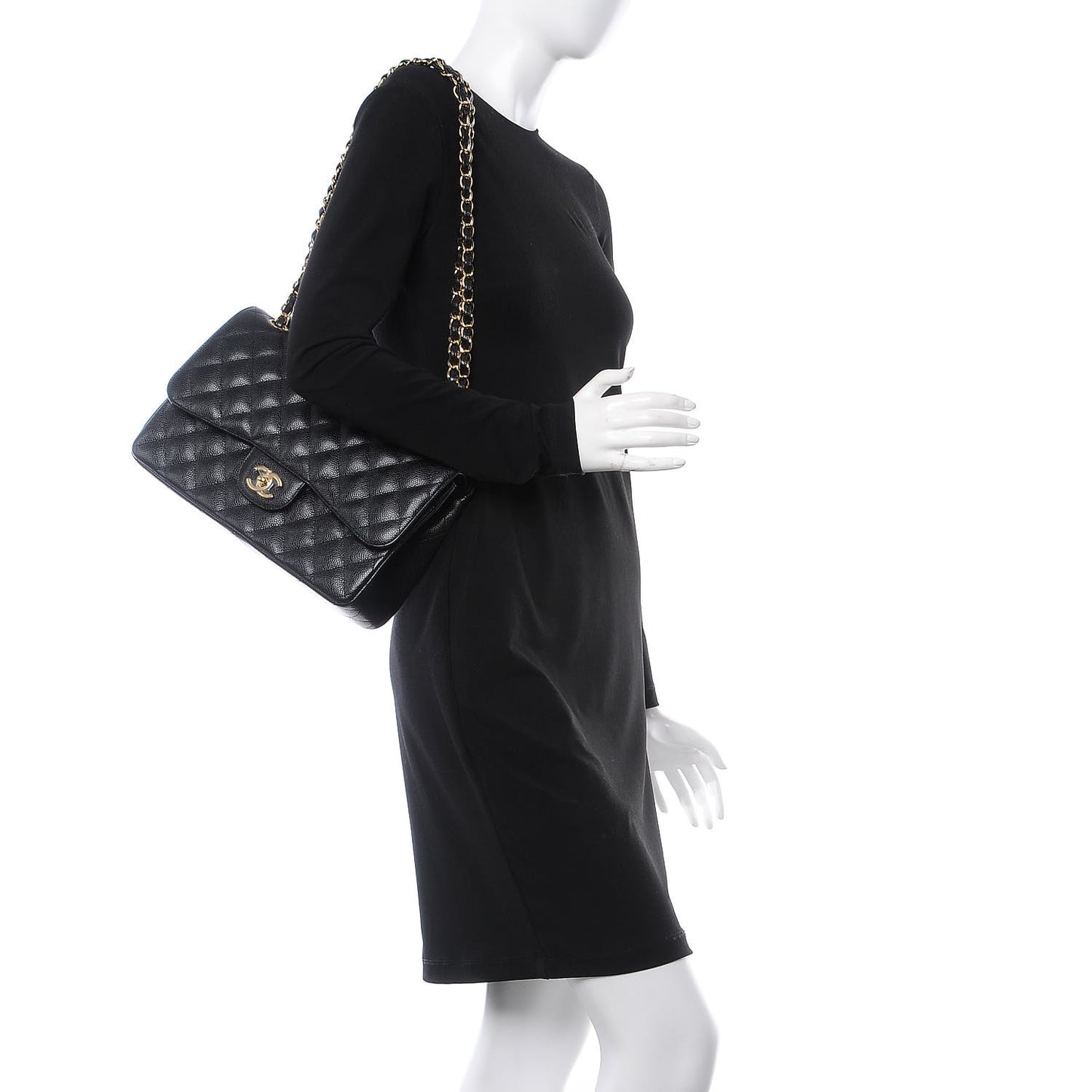 Caviar Quilted Jumbo Double Flap Black