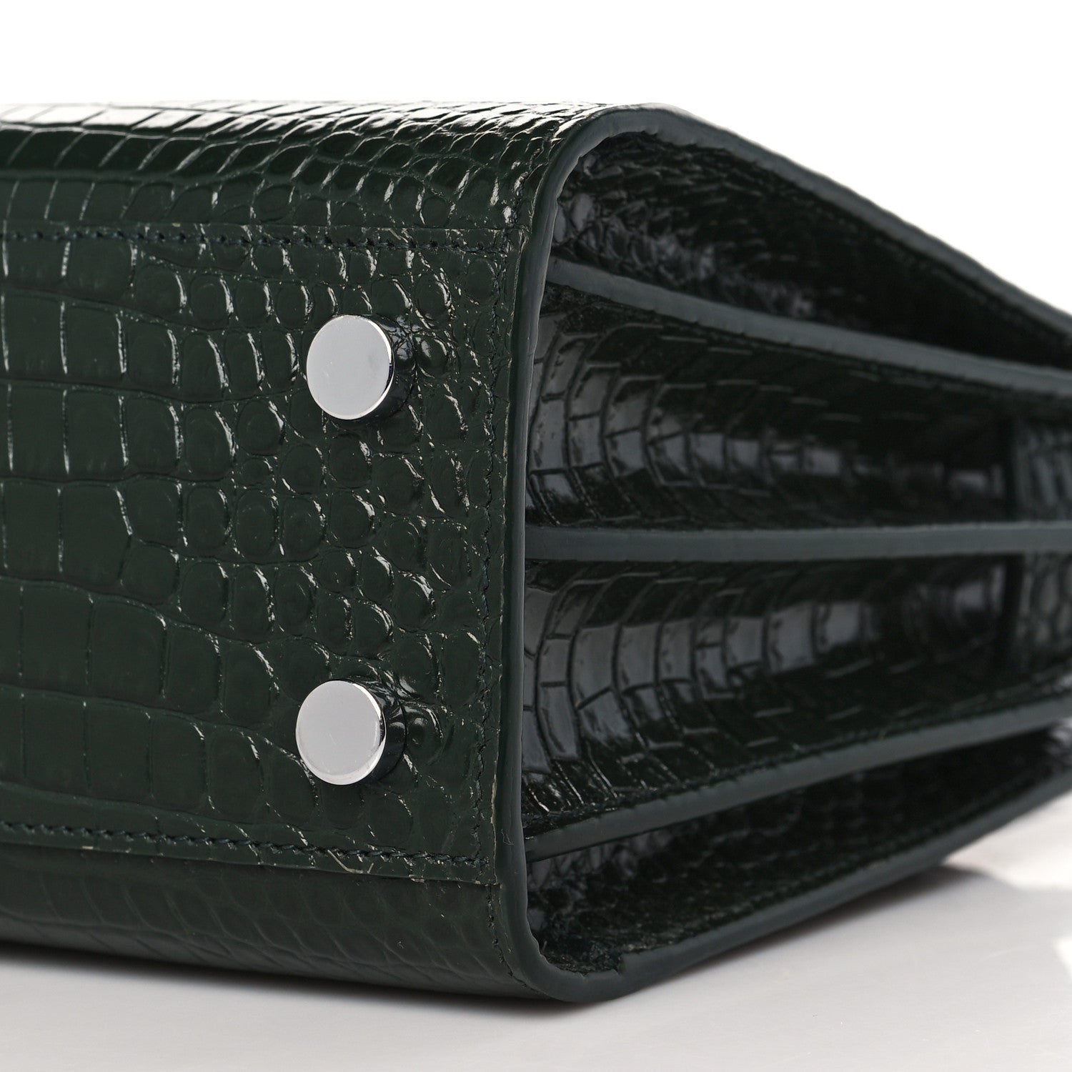Saint Laurent Calfskin Crocodile Embossed Nano Sac De Jour Dark Green 8 of 10