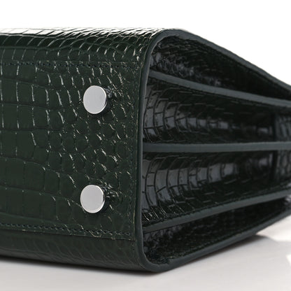 Saint Laurent Calfskin Crocodile Embossed Nano Sac De Jour Dark Green 8 of 10