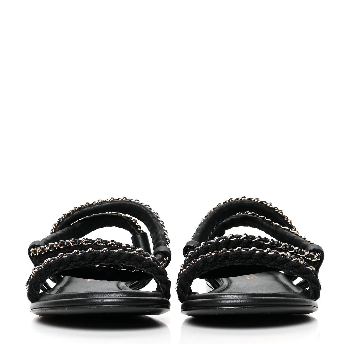 Lambskin Cord Chain Flat Sandals 40 Black