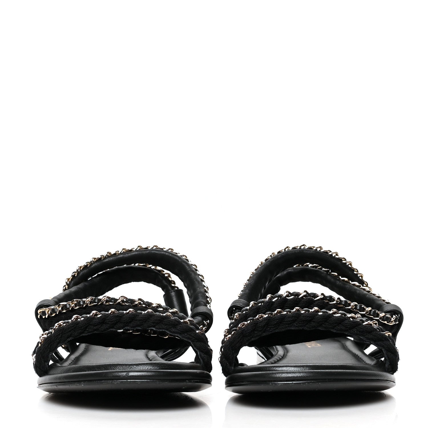 Chanel Lambskin Cord Chain Flat Sandals 40 Black 2 of 8