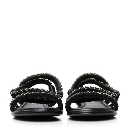 Chanel Lambskin Cord Chain Flat Sandals 40 Black 2 of 8