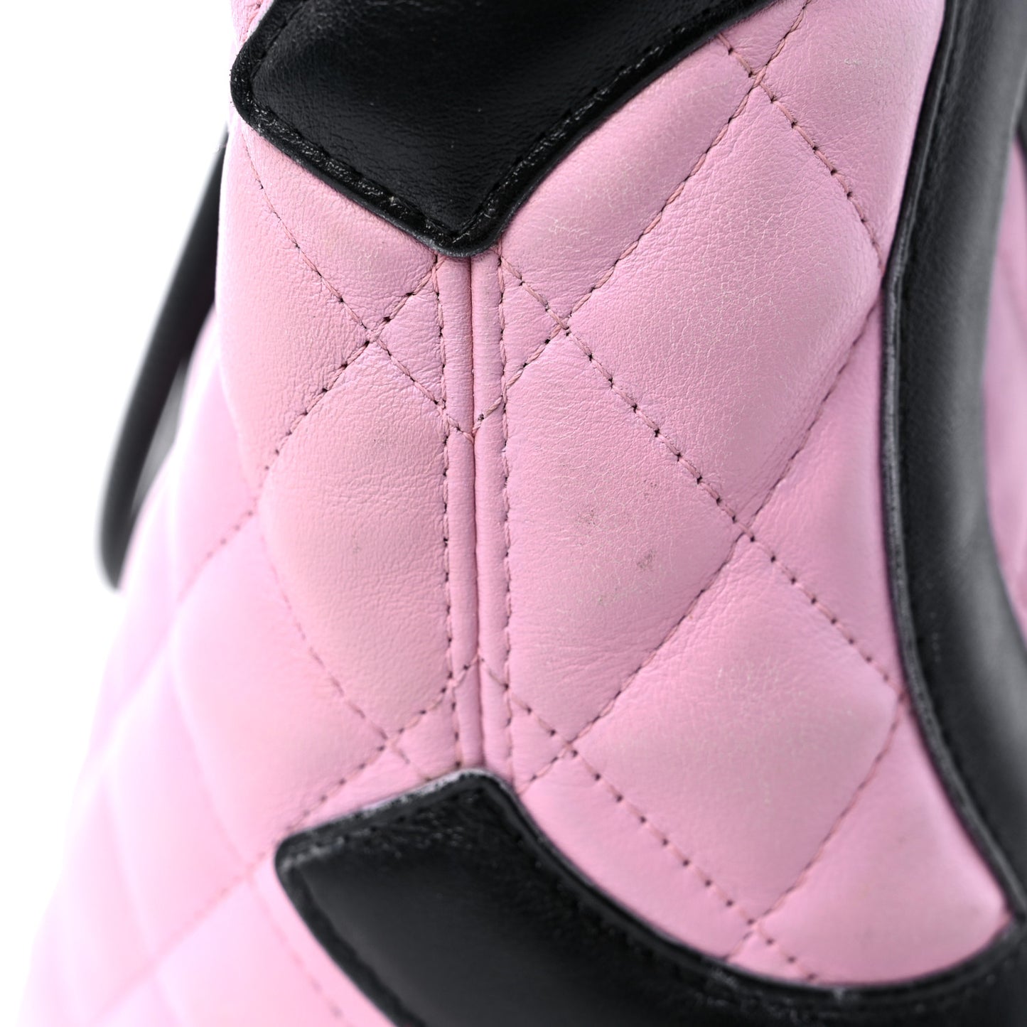 Calfskin Quilted Large Cambon Tote Pink Black