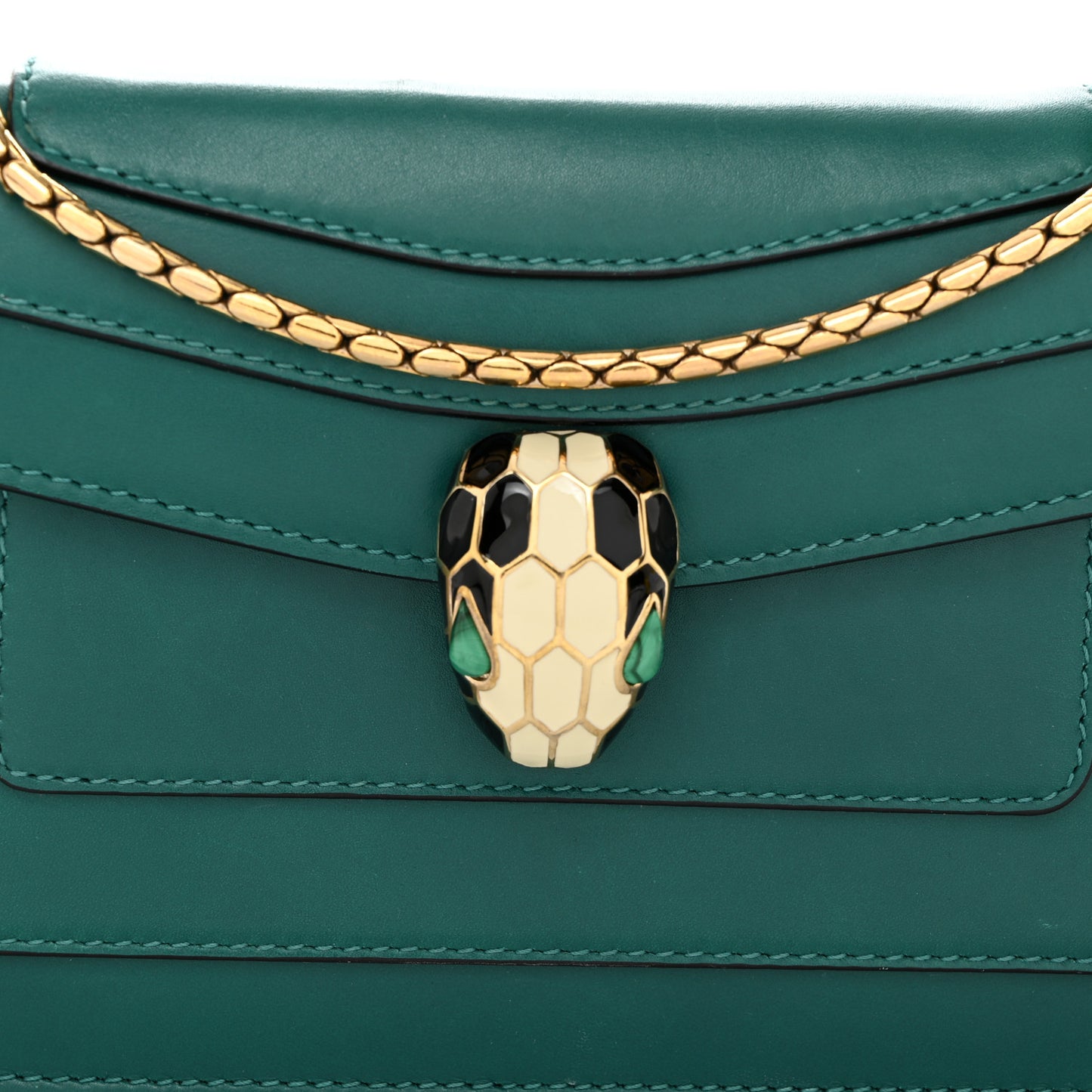 Calfskin Serpenti Forever Flap Clutch Emerald Green