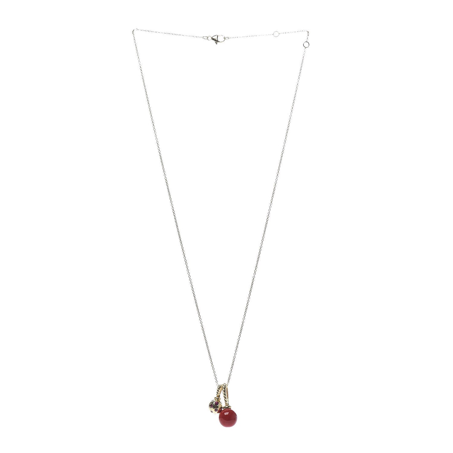 18K Yellow Gold Sterling Silver Ruby Enamel Solari Pendant Necklace Cherry