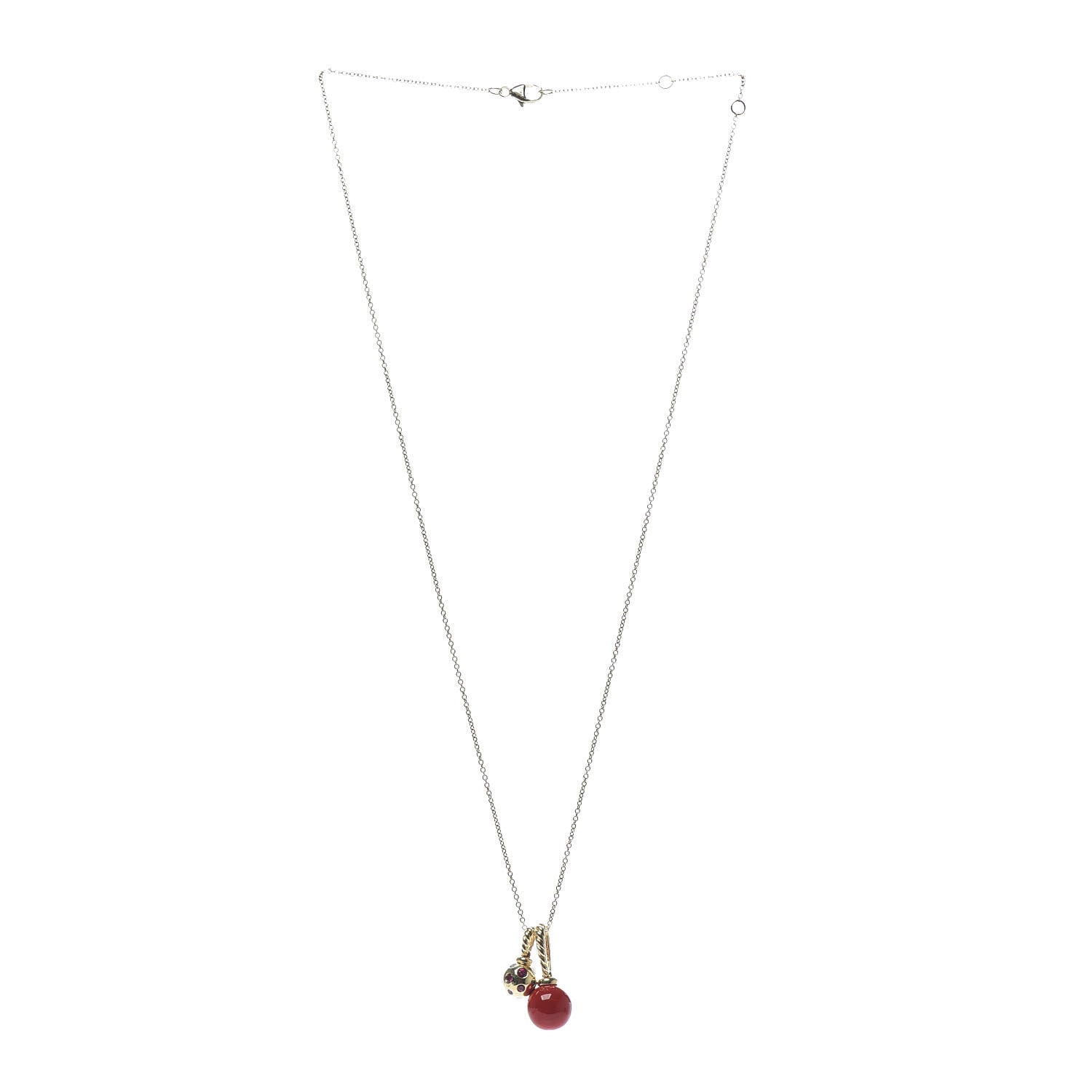 David Yurman 18K Yellow Gold Sterling Silver Ruby Enamel Solari Pendant Necklace Cherry 3 of 5