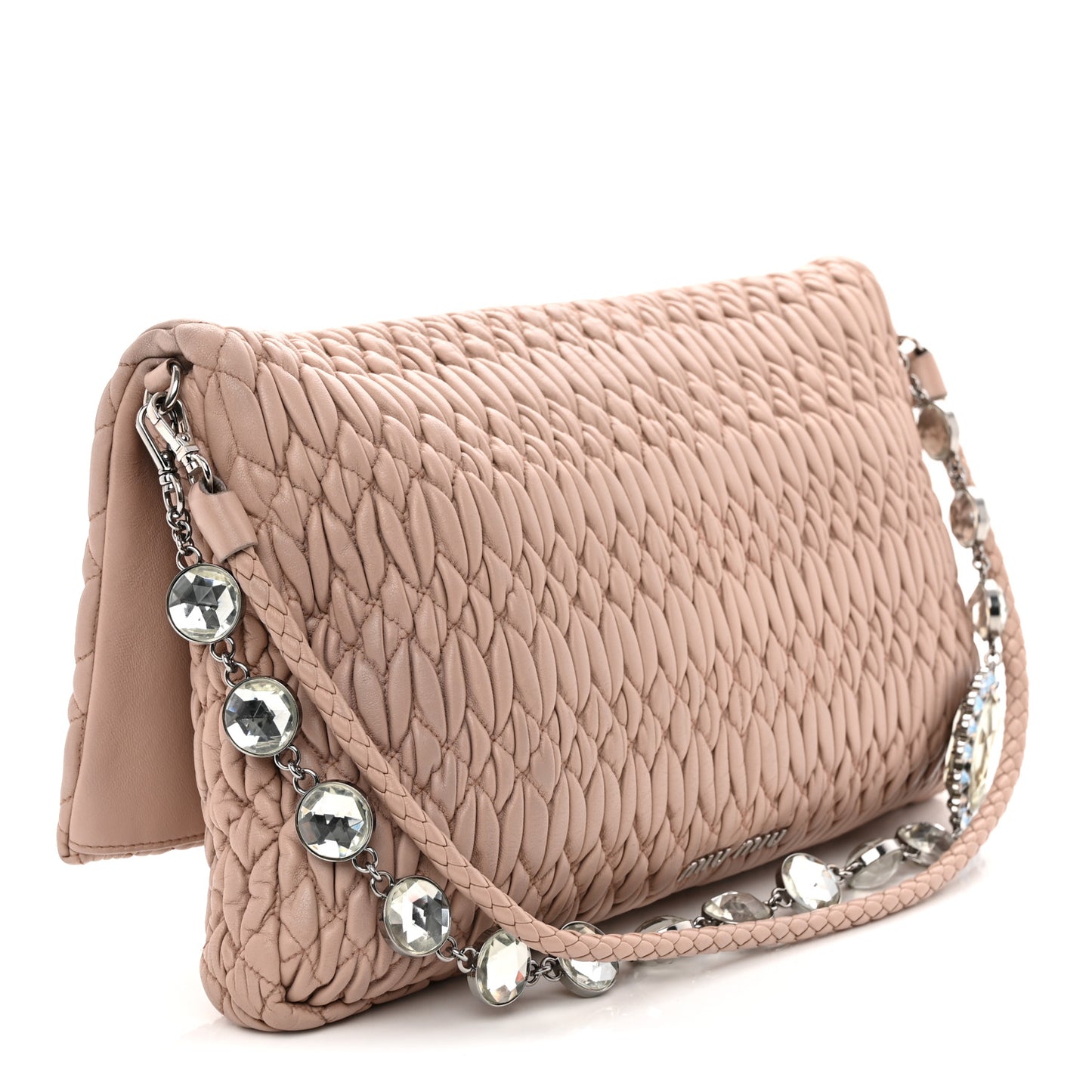 Nappa Matelasse Crystal Flap Clutch Cammeo