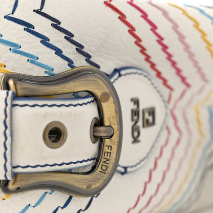 Fendi Vitello Palma Zig Zag Thread Embroidered Doctor B Hobo White Multicolor 18 of 19