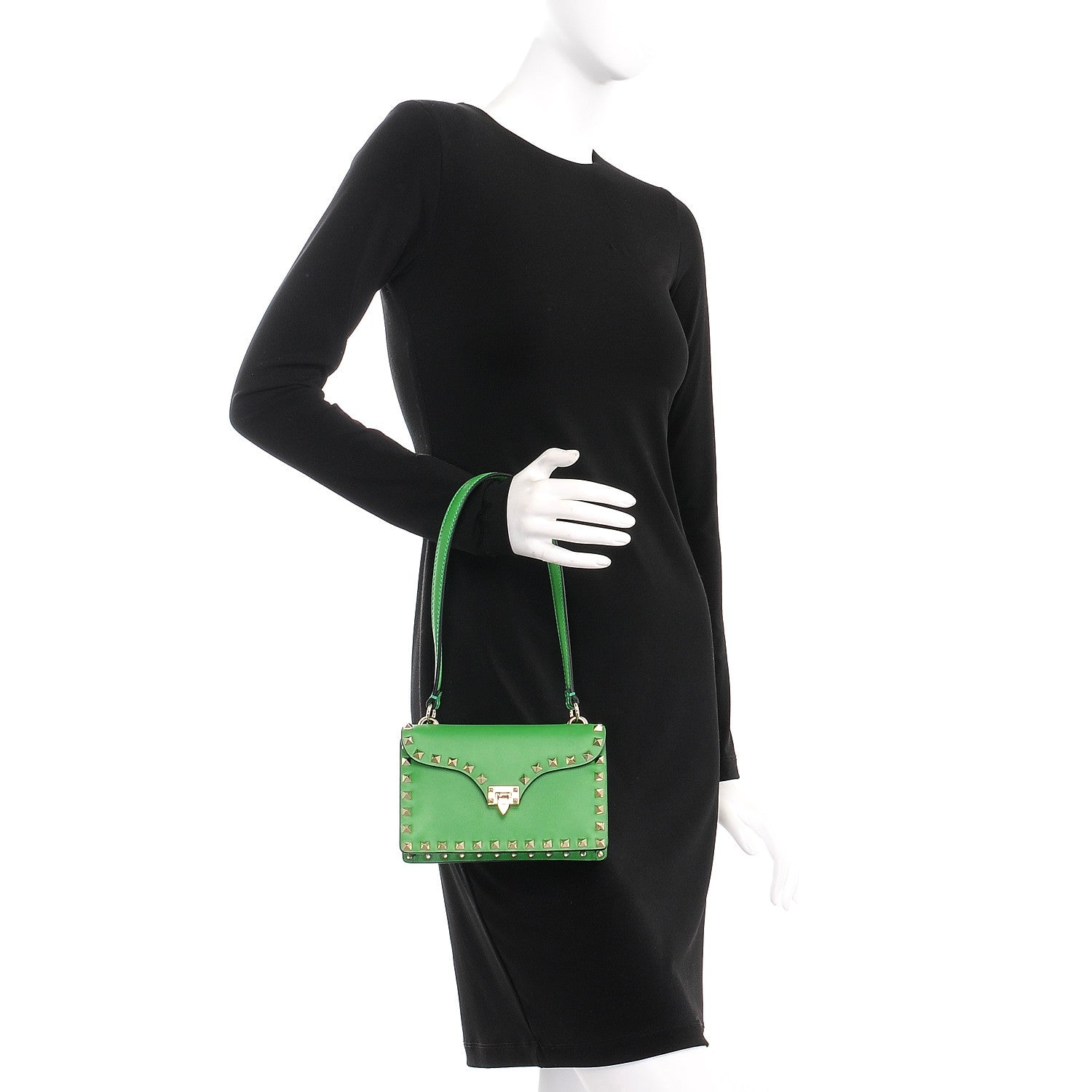 Valentino Garavani Vitello Mini Rockstud Shoulder Flap Bag Green 2 of 7