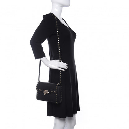 Valentino Garavani Pebbled Calfskin Medium Rockstud Flip Lock Crossbody Bag Black 2 of 11