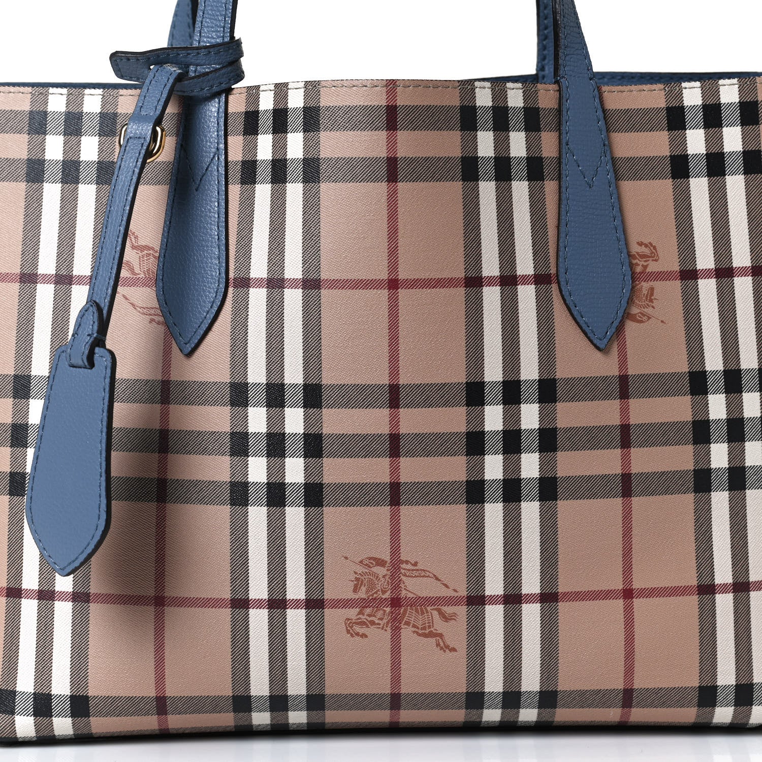 Burberry Calfskin Haymarket Check Small Reversible Tote Slate Blue 12 of 23
