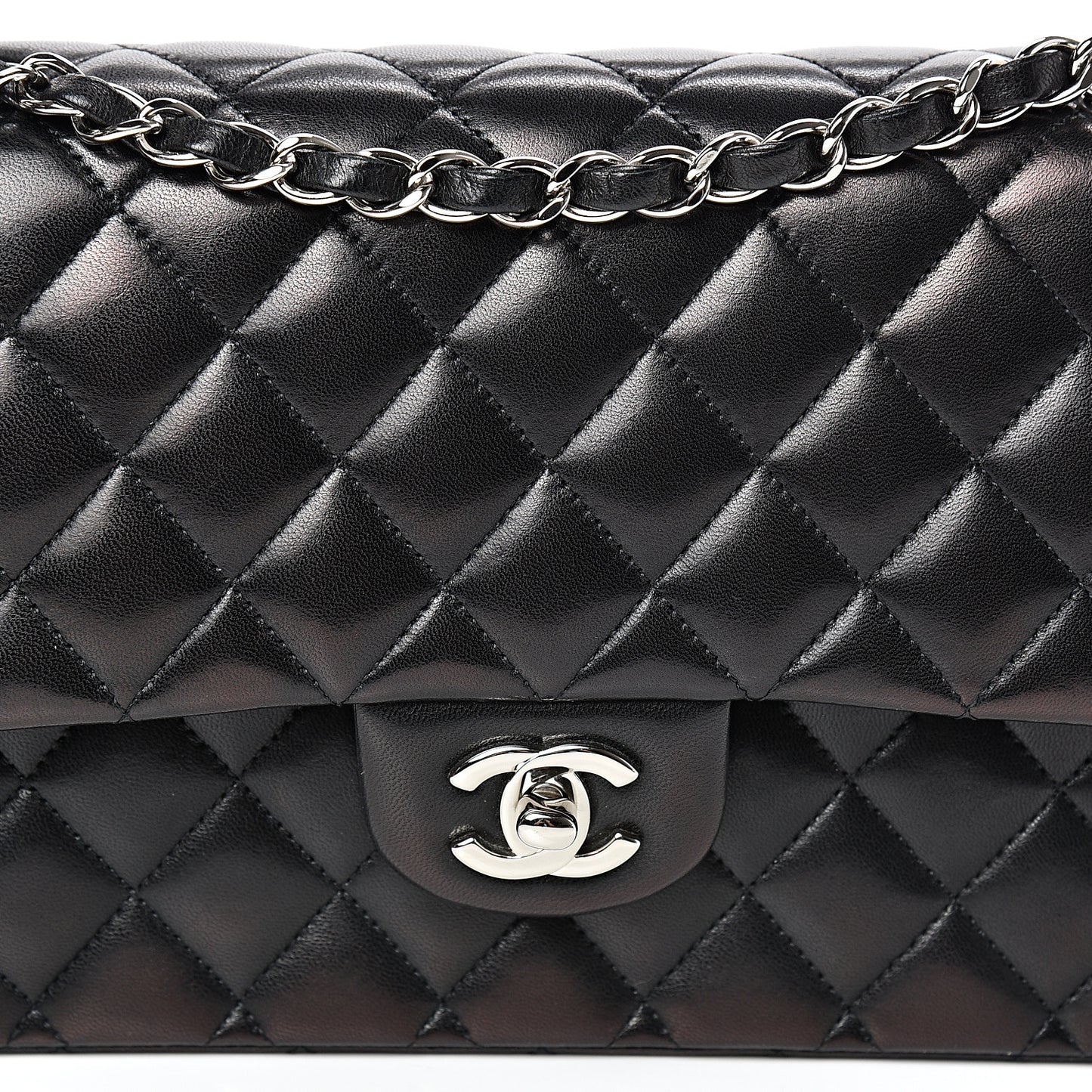 Lambskin Quilted Medium Double Flap Black