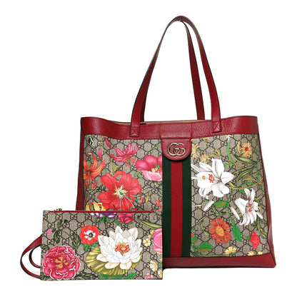 Gucci GG Supreme Monogram Flora Web Large Ophidia Tote Red 1 of 13