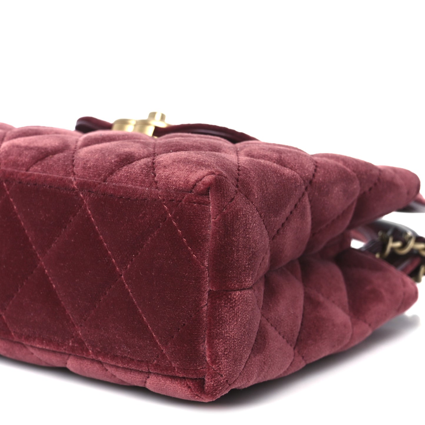 Velvet Quilted Nano Kelly Shopper Burgundy