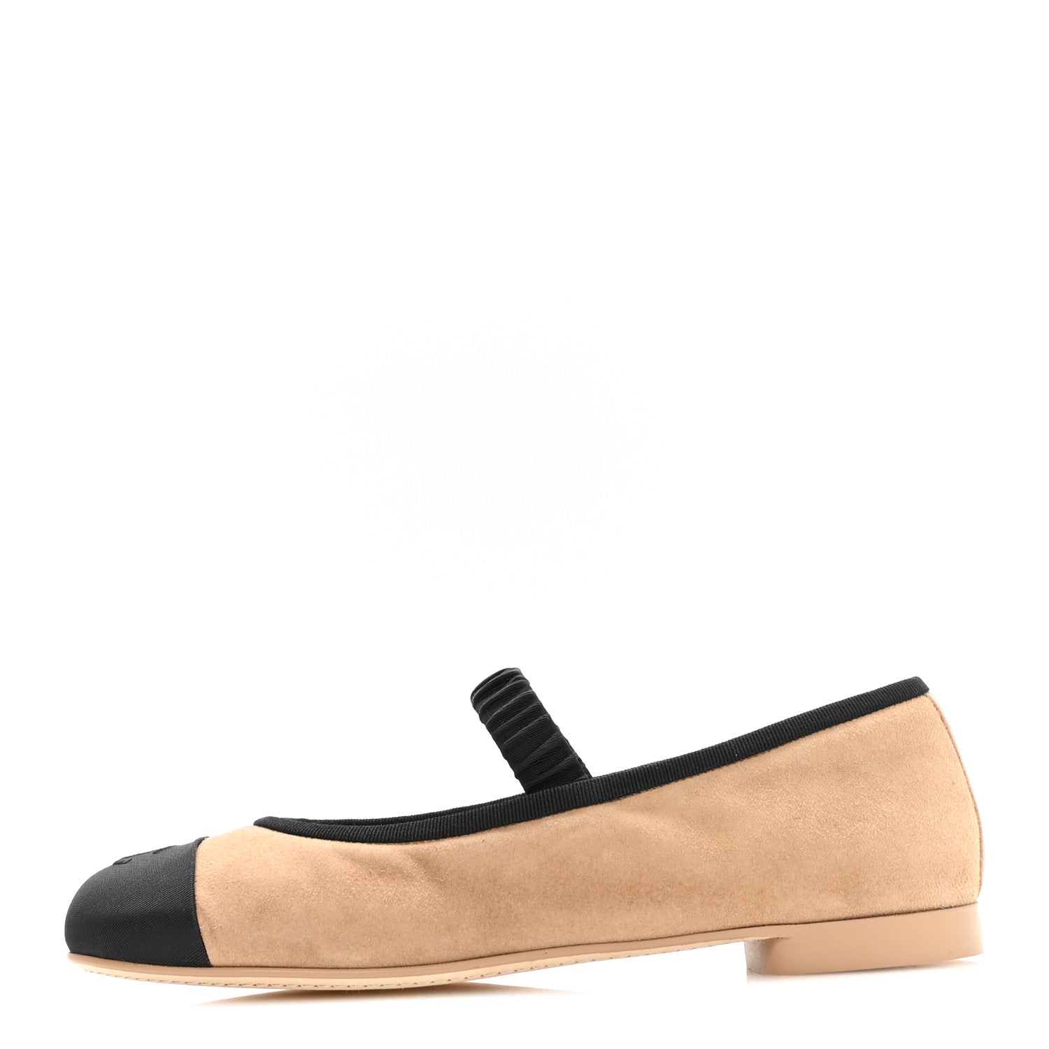 Chanel Suede Kidskin Grosgrain Mary Jane Flats 38 Beige Black 1 of 9
