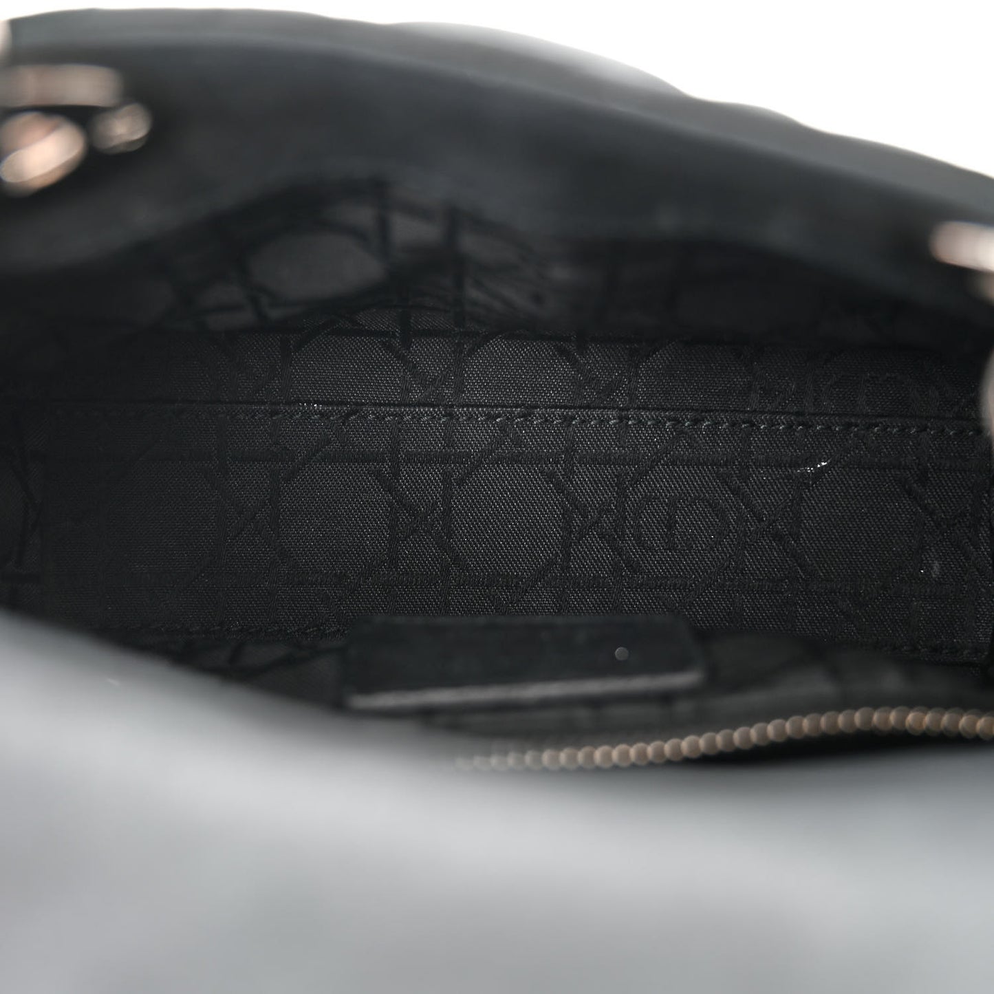 Metallic Calfskin Cannage Mini Lady Dior Black