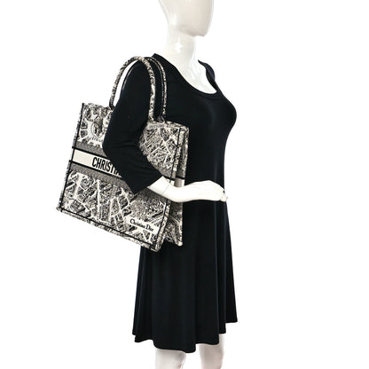 Christian Dior Canvas Embroidered Large Plan De Paris Book Tote White Black 2 of 9