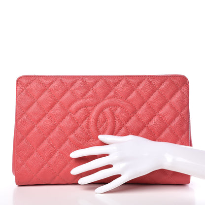 Chanel Caviar Quilted CC Large Clutch Coral 2 of 9
